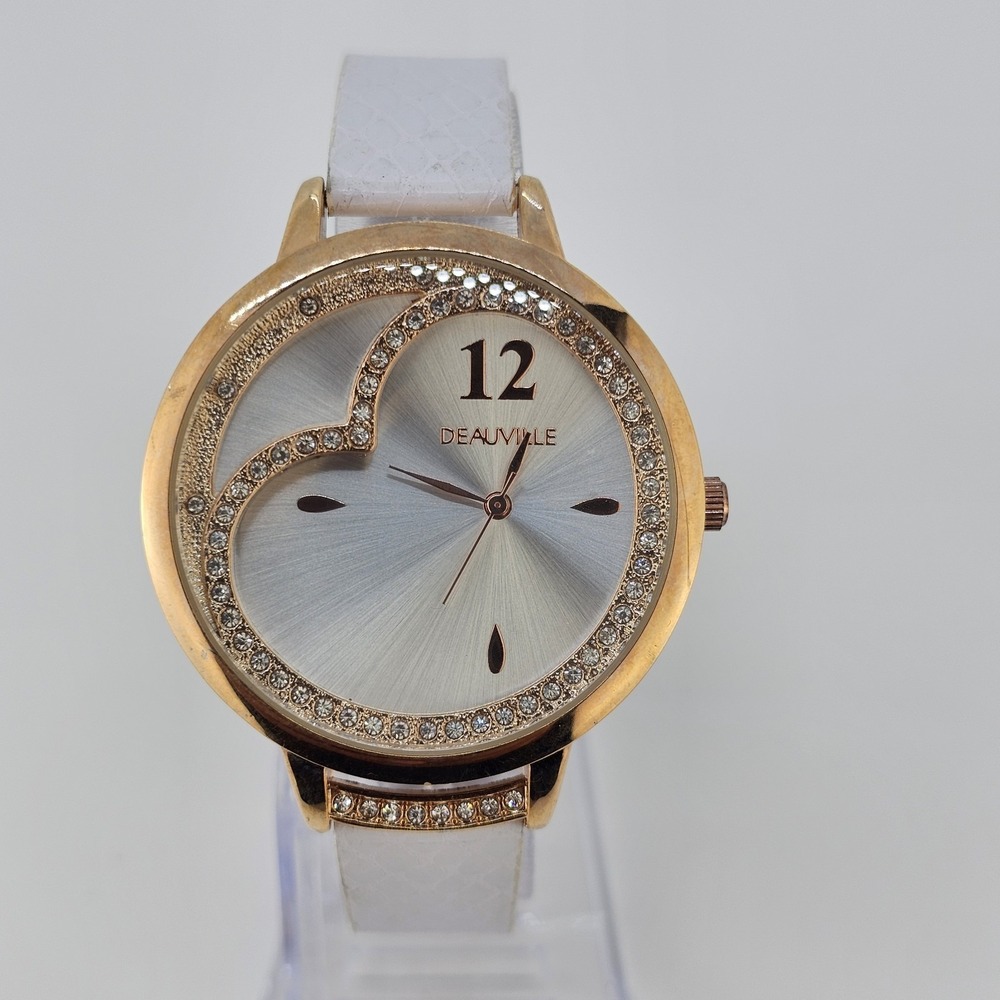 Deuville Women Watch 40MM Gold Heart Dial White Leather Bands UP 6.5" NEWBattery